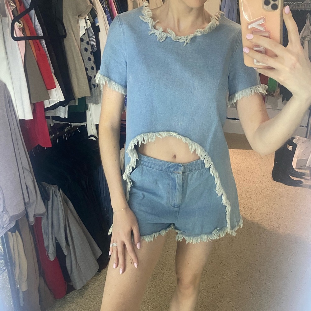 Two piece denim short set.
